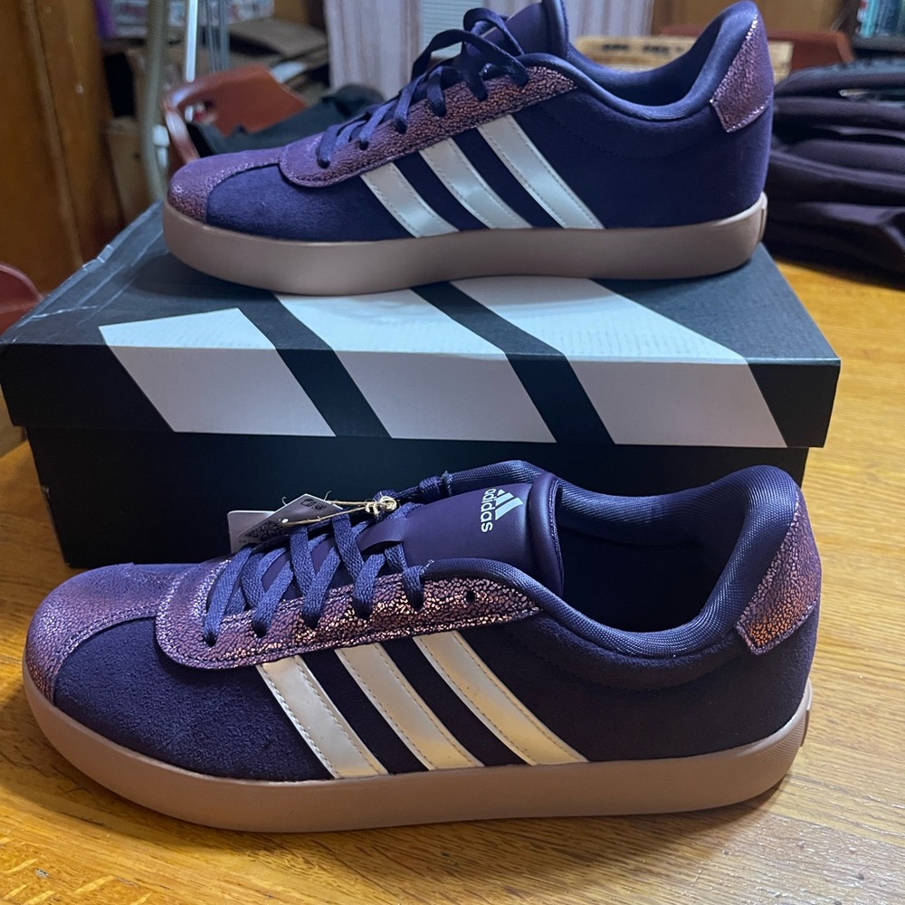 Adidas Purple and White with Sparkles VL Court